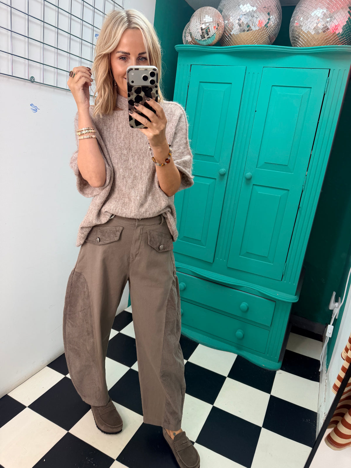 Cord patch trousers - Taupe
