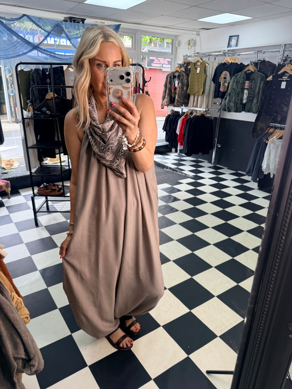 Bandana Scarf Jumpsuit Taupe