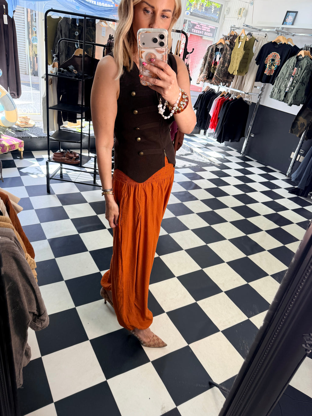 Crinkle Balloon Trousers Rust