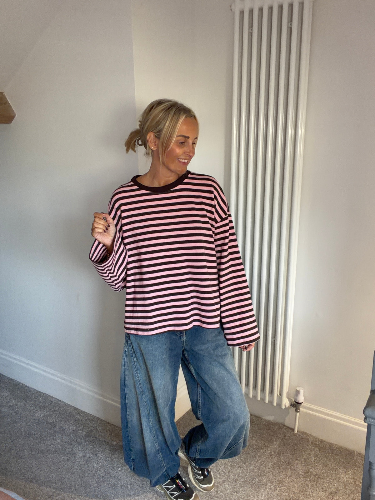 Weekend slouch stripe Chocolate and Pink Special Buy