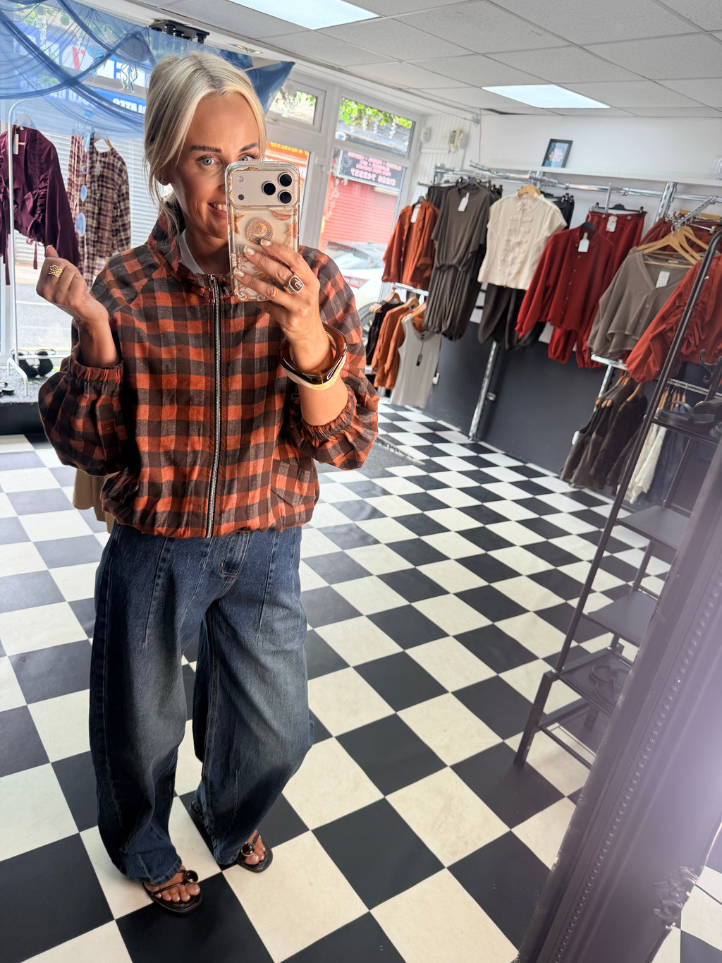 Check Bomber Jacket Rust