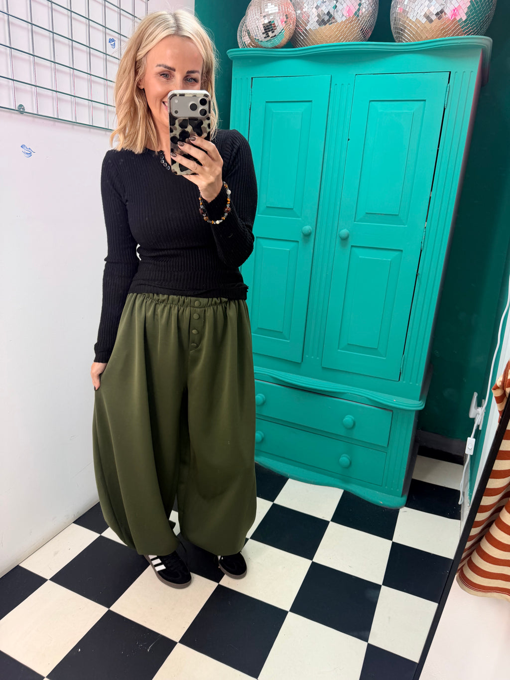Button front cuff joggers - Khaki