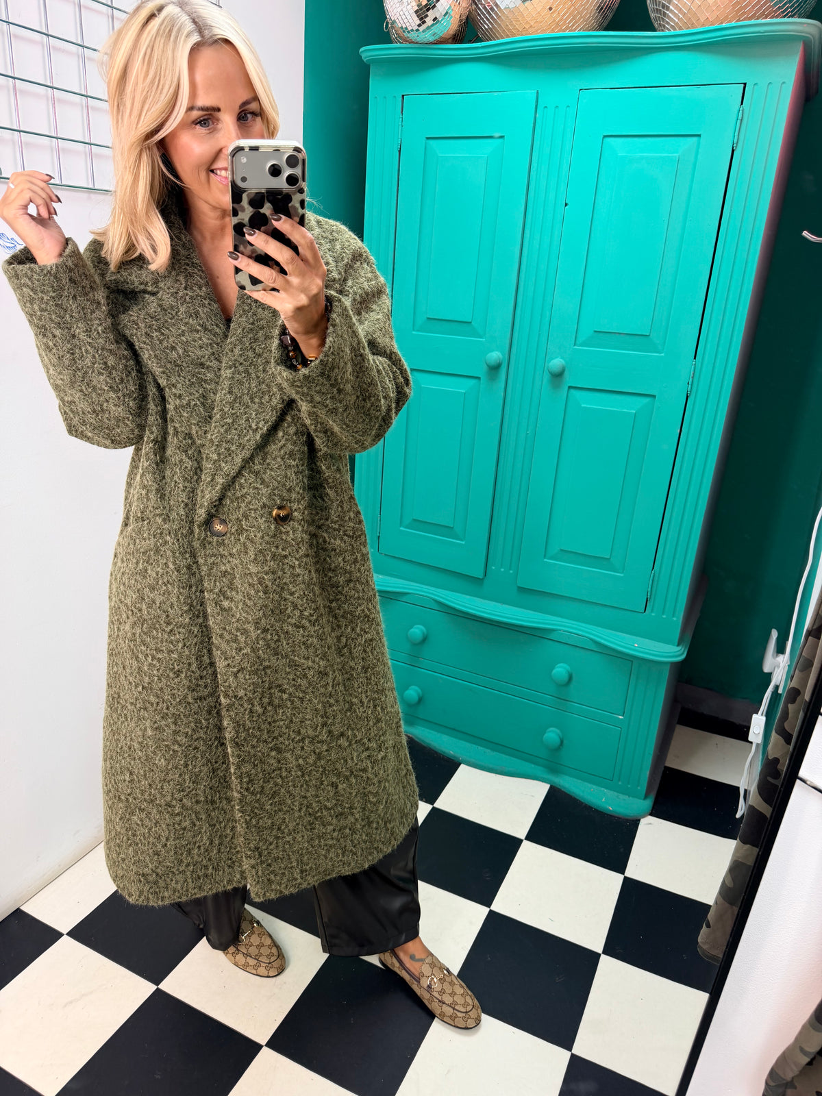 Oversized cosy knit coat - Khaki