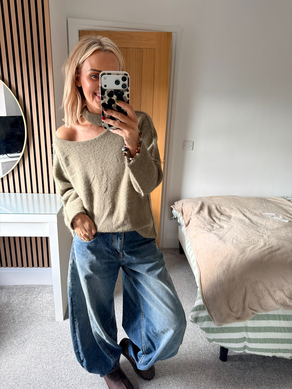 Slash Neck Jumper Sage