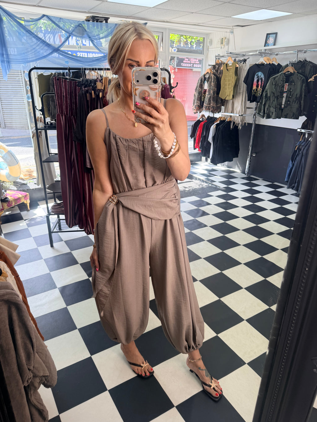 Wrap Crinkle Jumpsuit Taupe