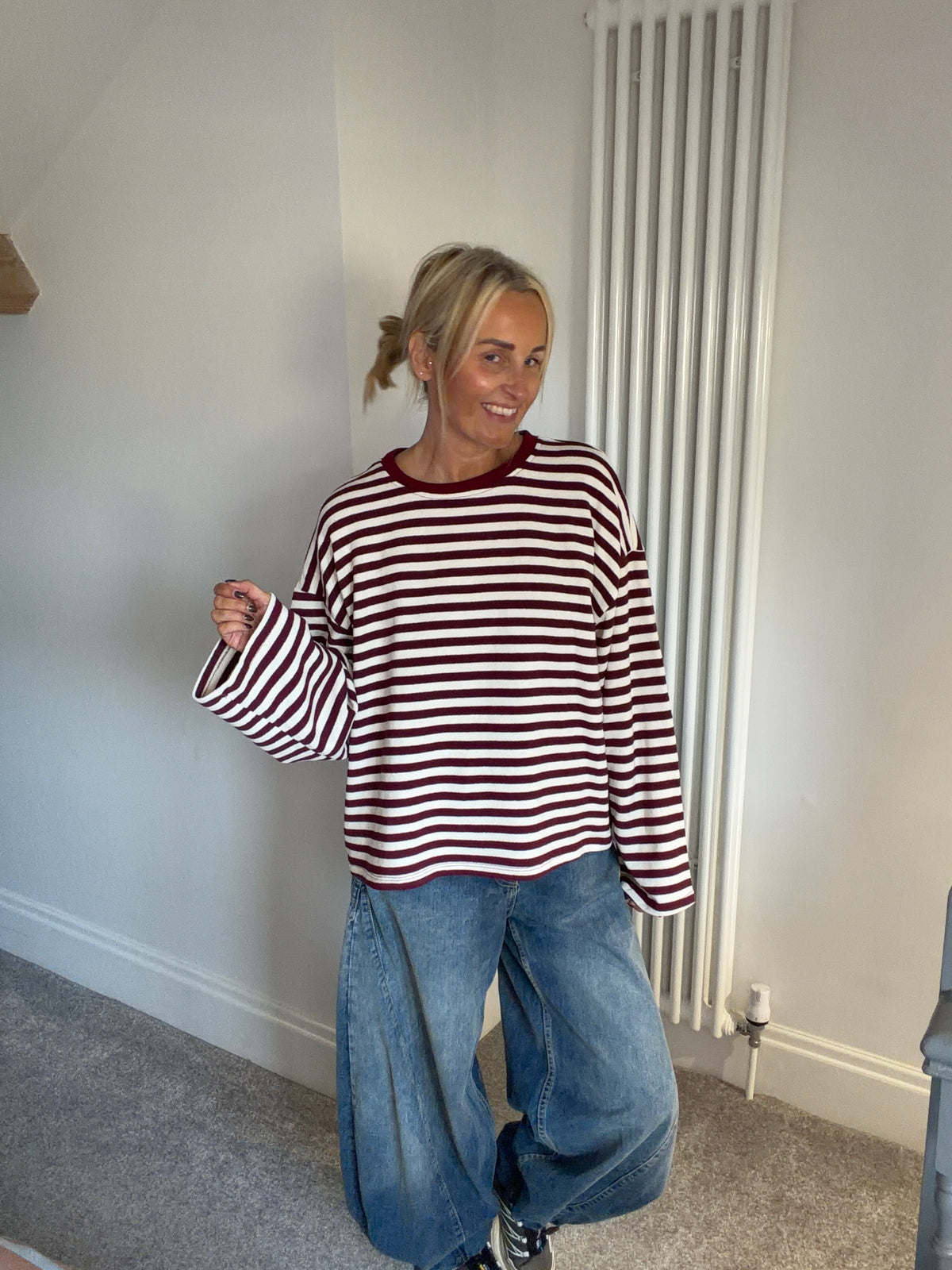 Weekend slouch stripe Wine and Cream Special Buy