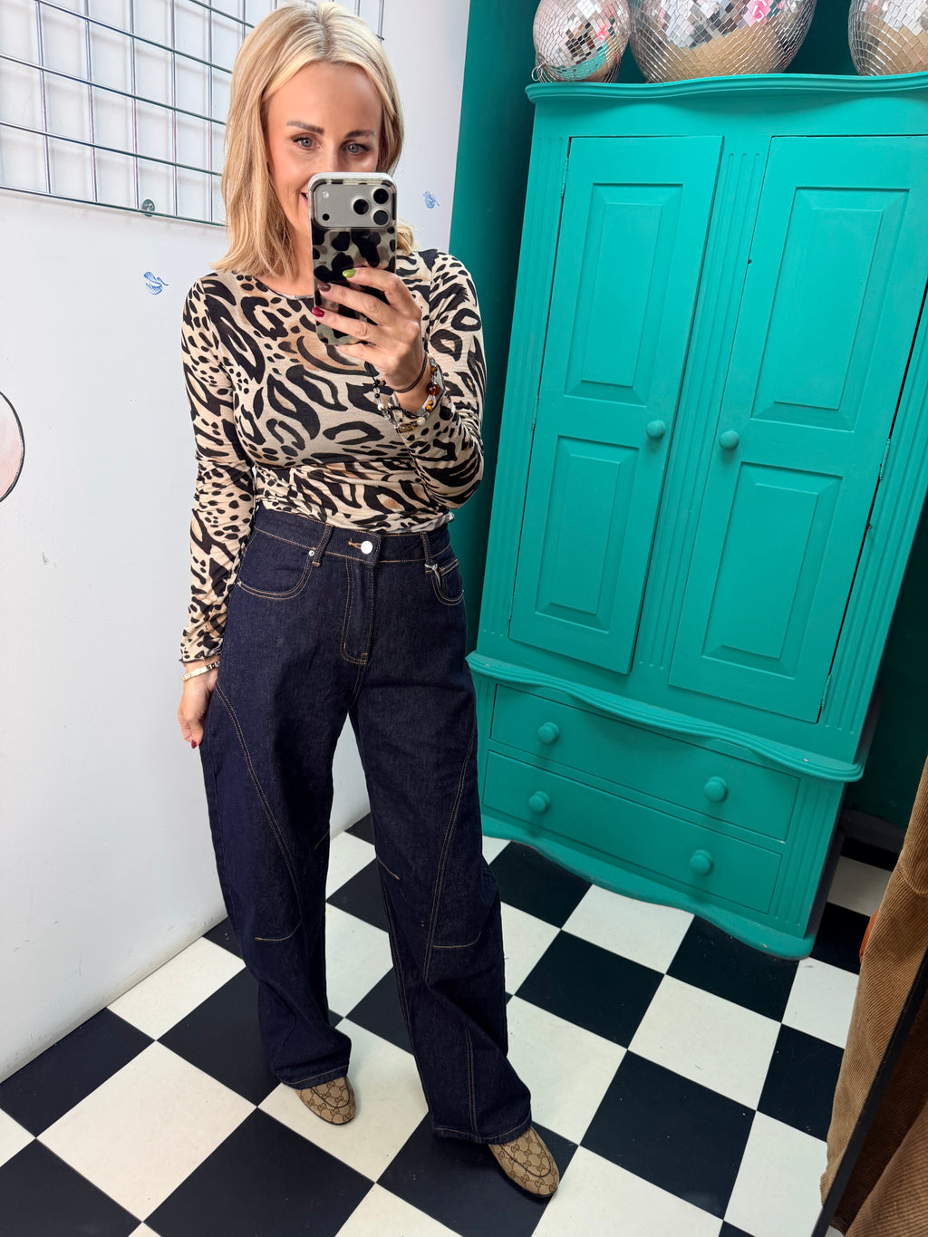 Cashmere Blend Leopard Top Black/Tan