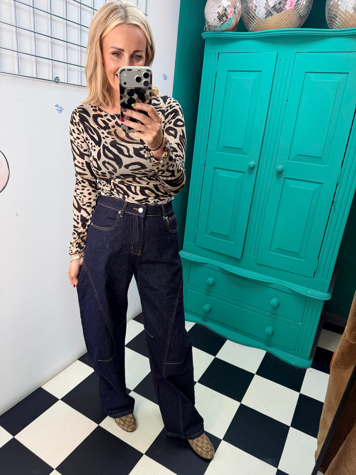 Cashmere Blend Leopard Top Black/Tan