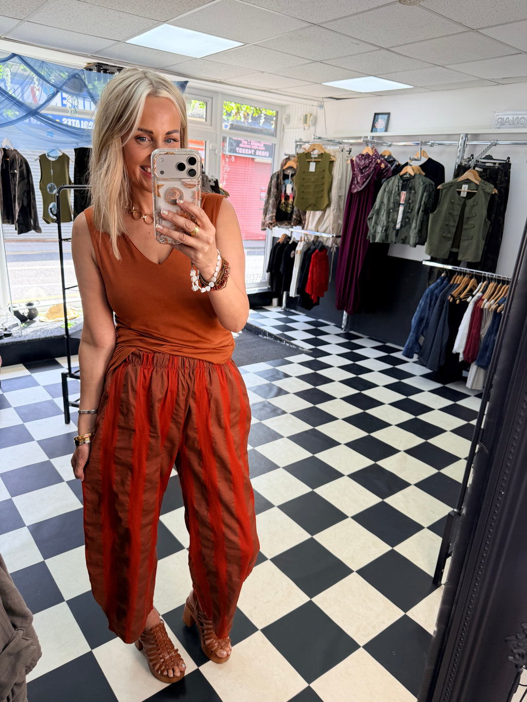 Rust Stripe Balloon Trousers