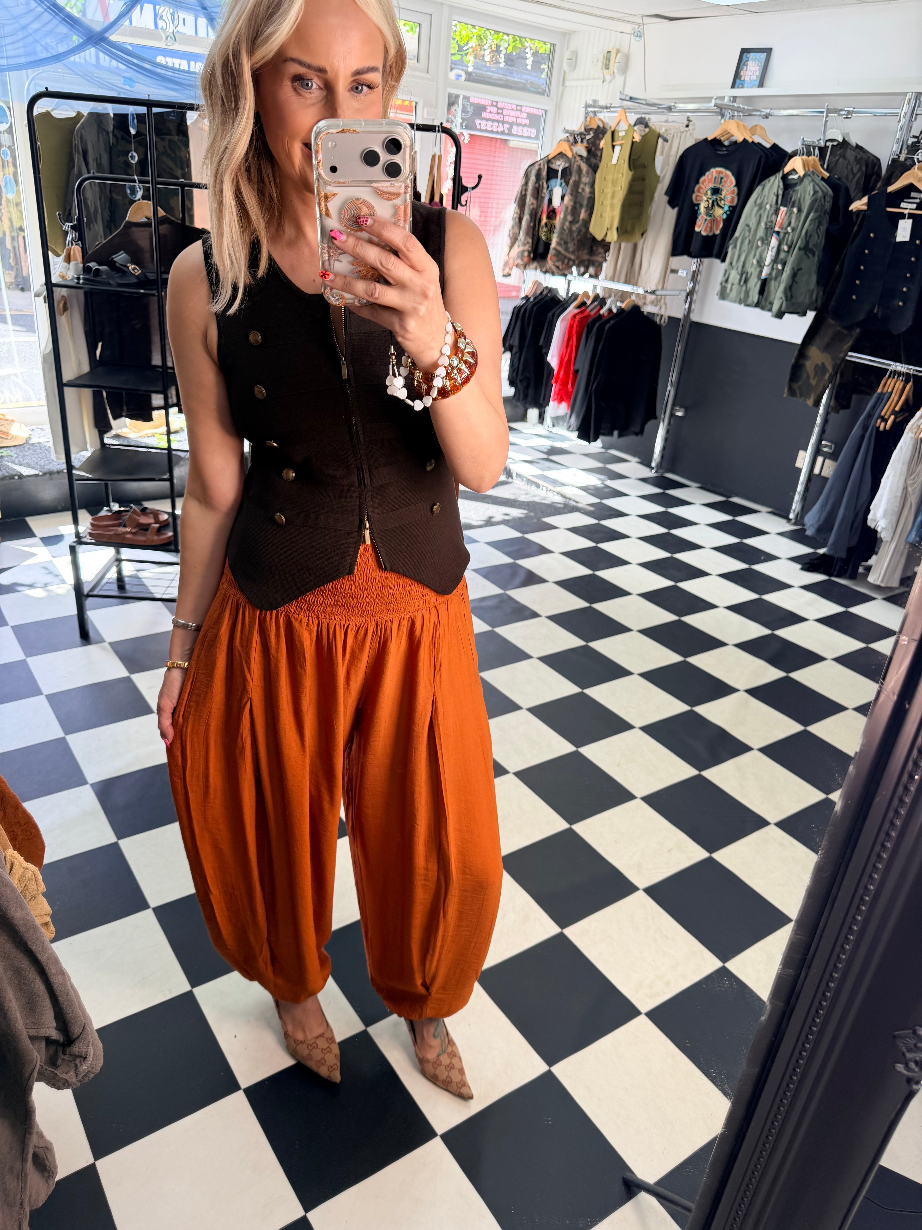 Crinkle Balloon Trousers Rust