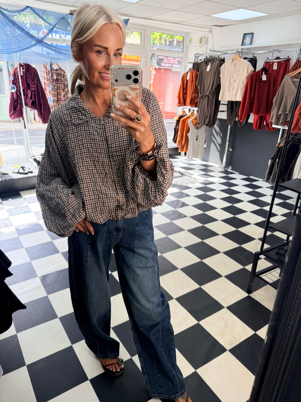 Plaid Slouchy Bomber Chocolate