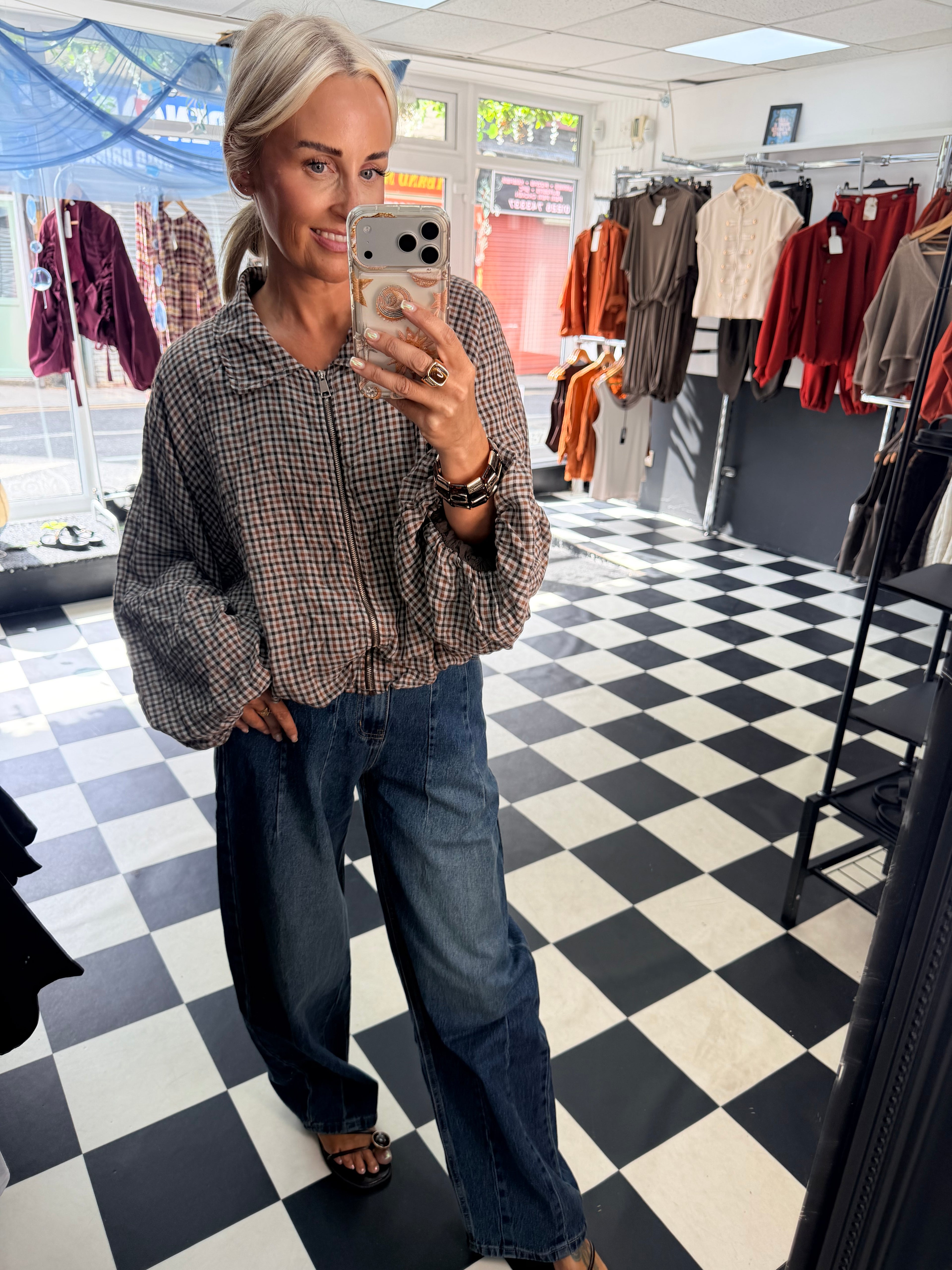 Plaid Slouchy Bomber Chocolate