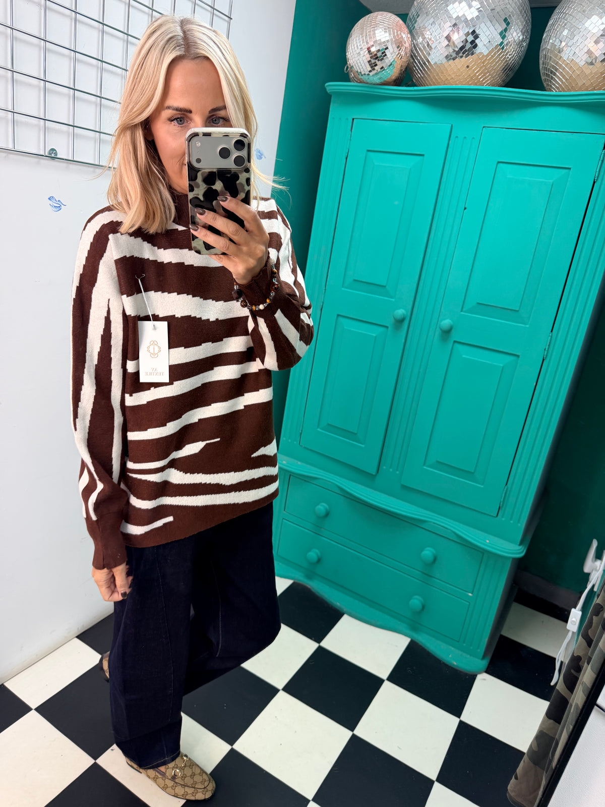 Turtle Neck Jumper Lightning Print Chocolate Special Buy