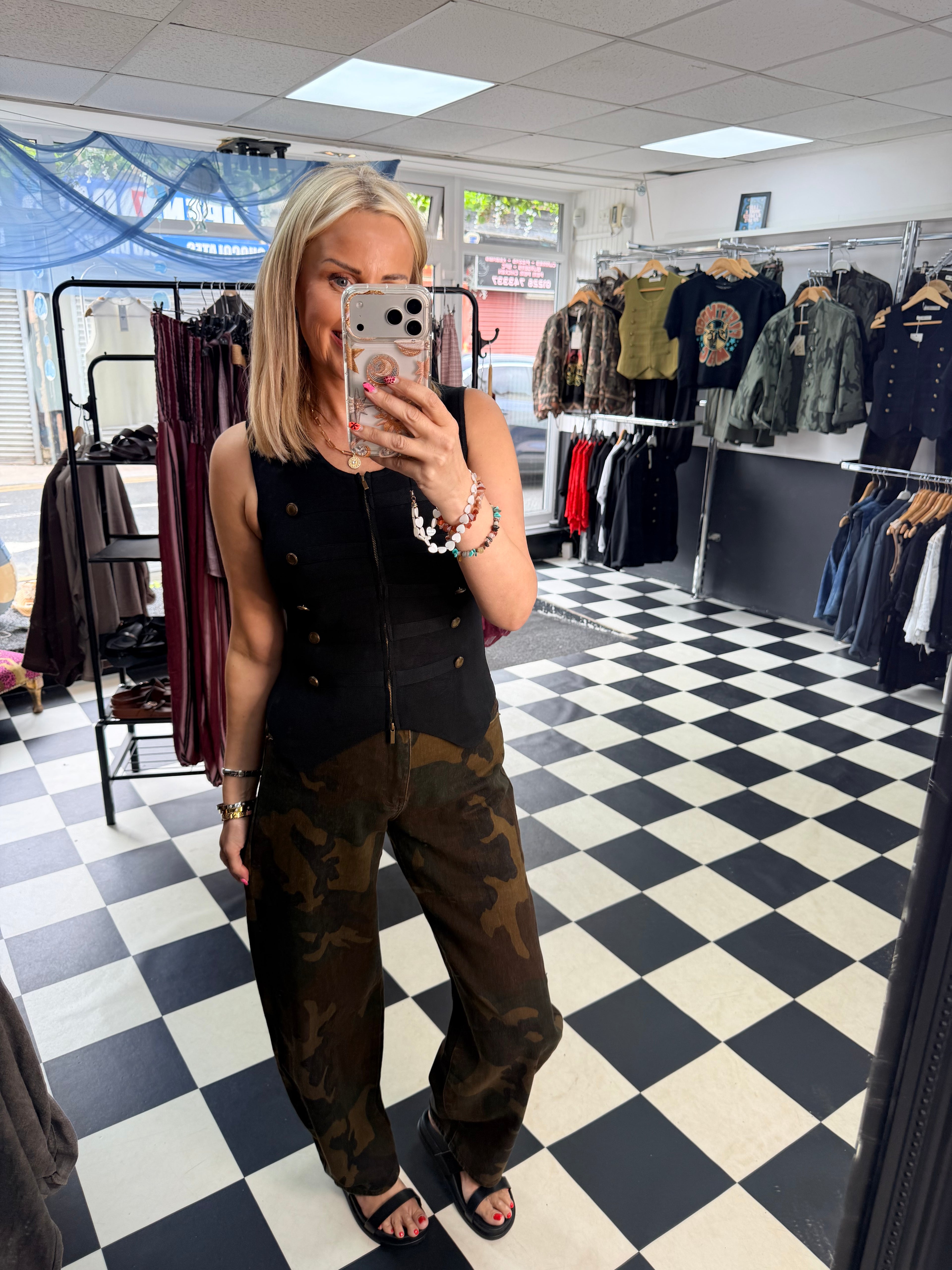 Double zip military waistcoat Black