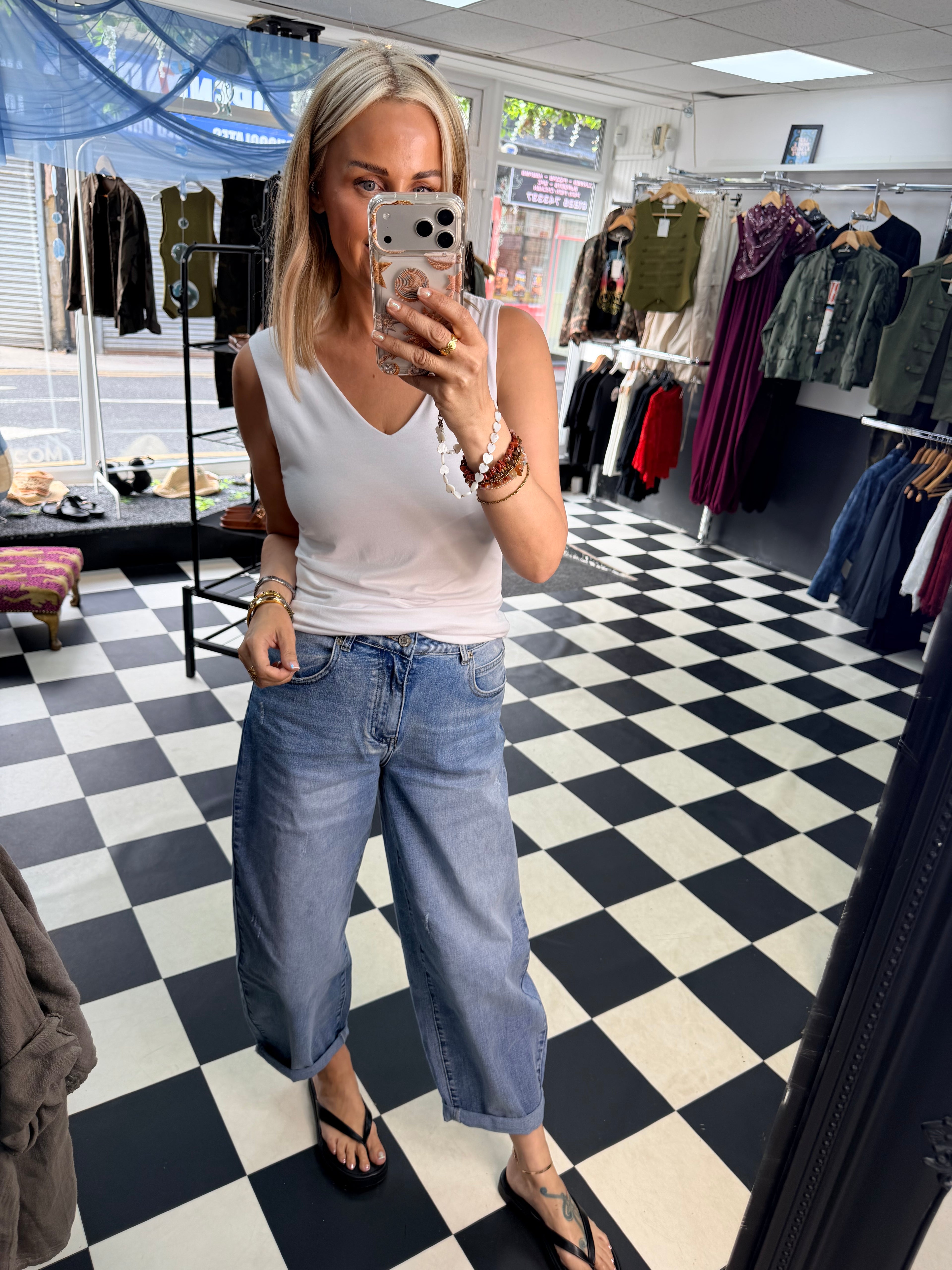 V Neck Basic Vest White