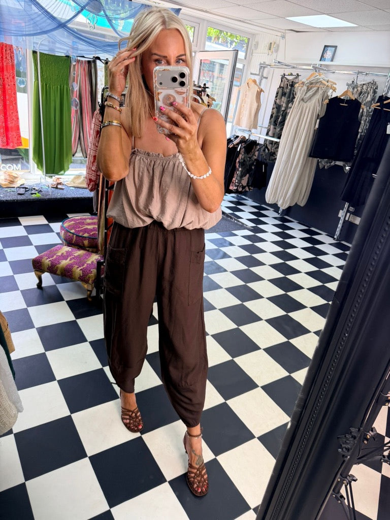 Bubble Hem Cami Taupe