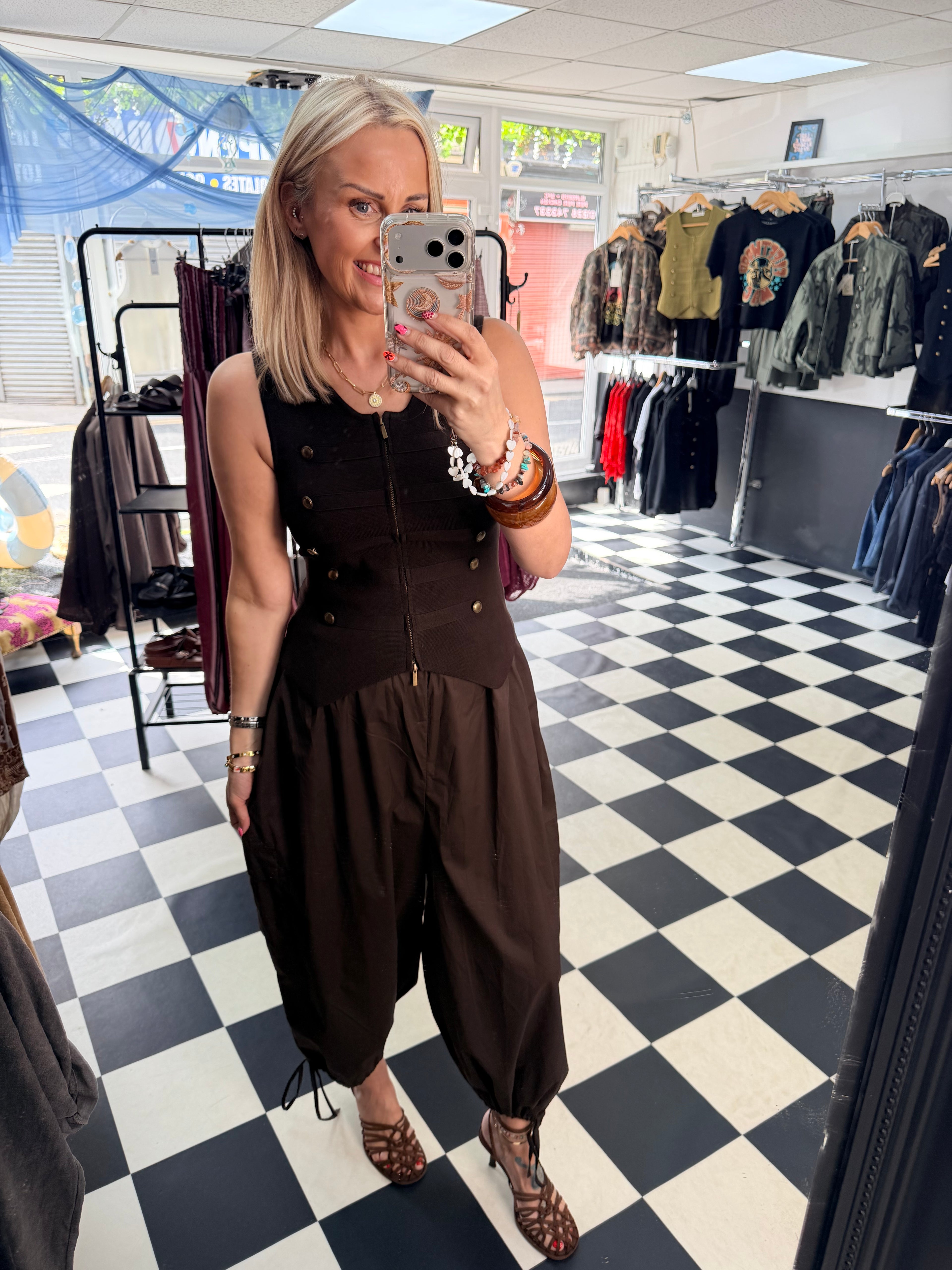 Double zip military waistcoat Chocolate