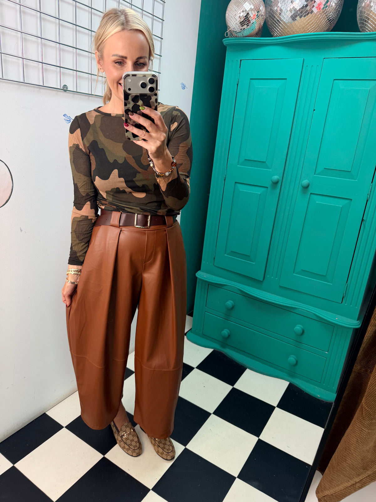 Cashmere Blend Camo Top Green/Chocolate