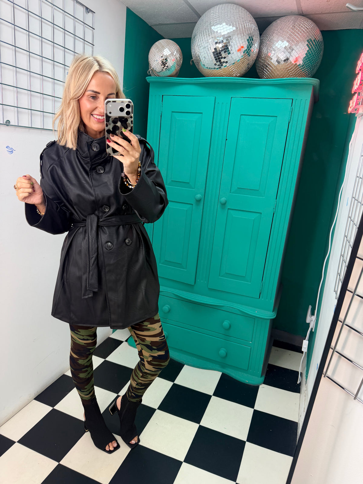 PU Midi Trench Coat Black