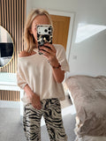 Slash Neck Jumper Cream  Short Sleeve
