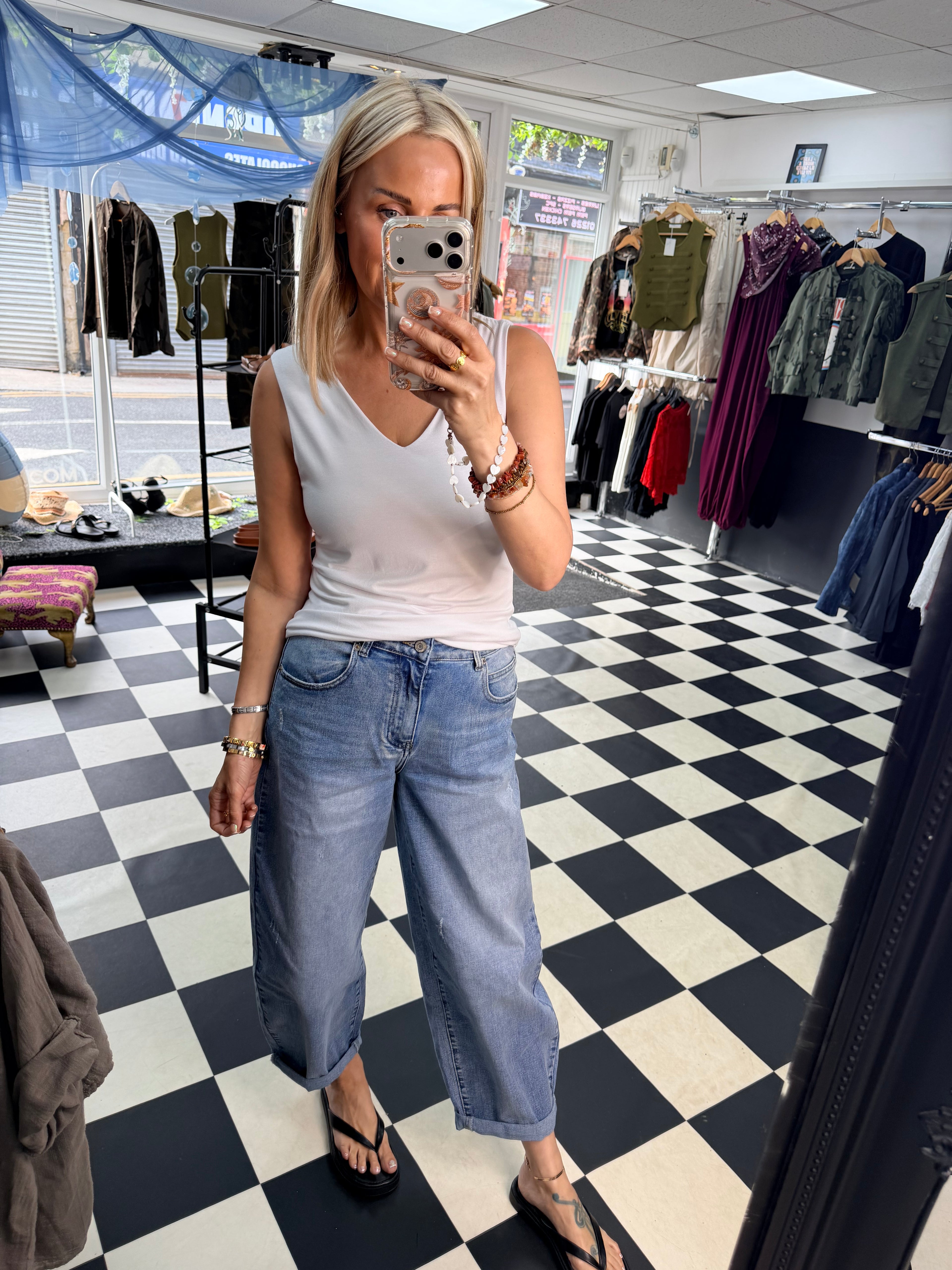 V Neck Basic Vest White