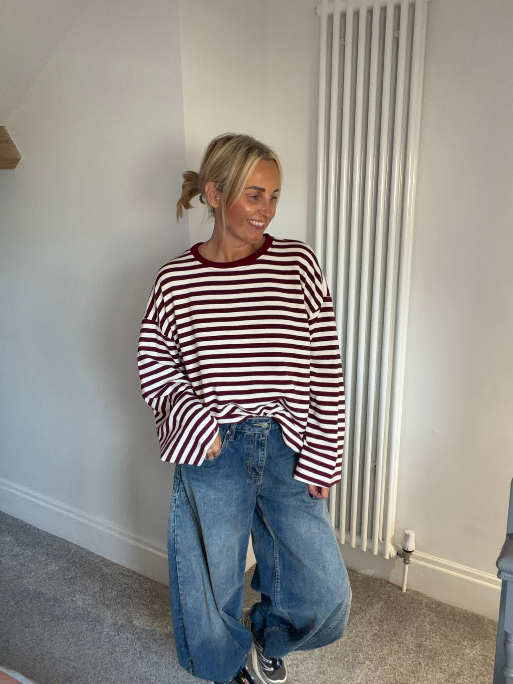 Weekend slouch stripe Wine and Cream Special Buy