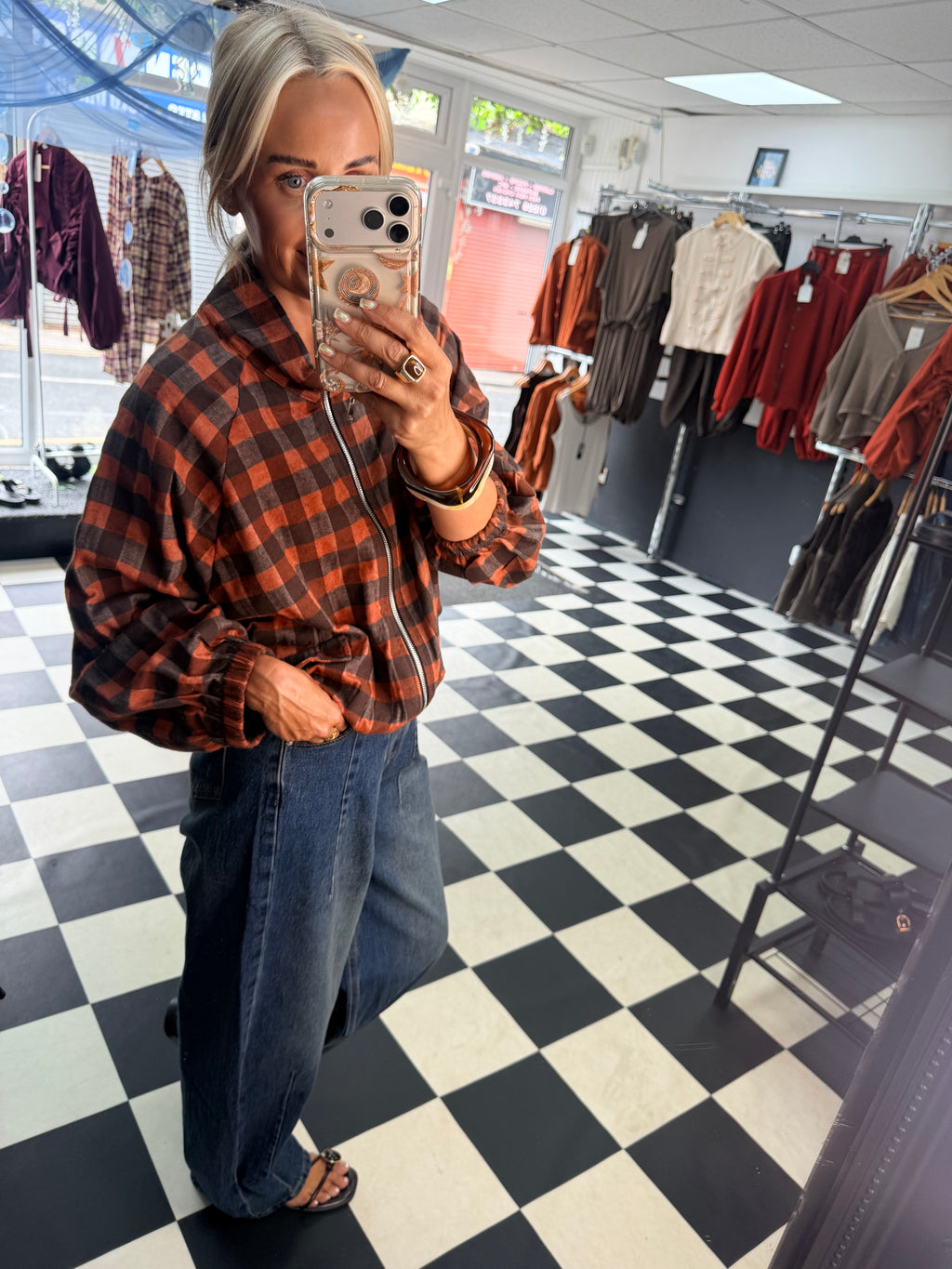 Check Bomber Jacket Rust