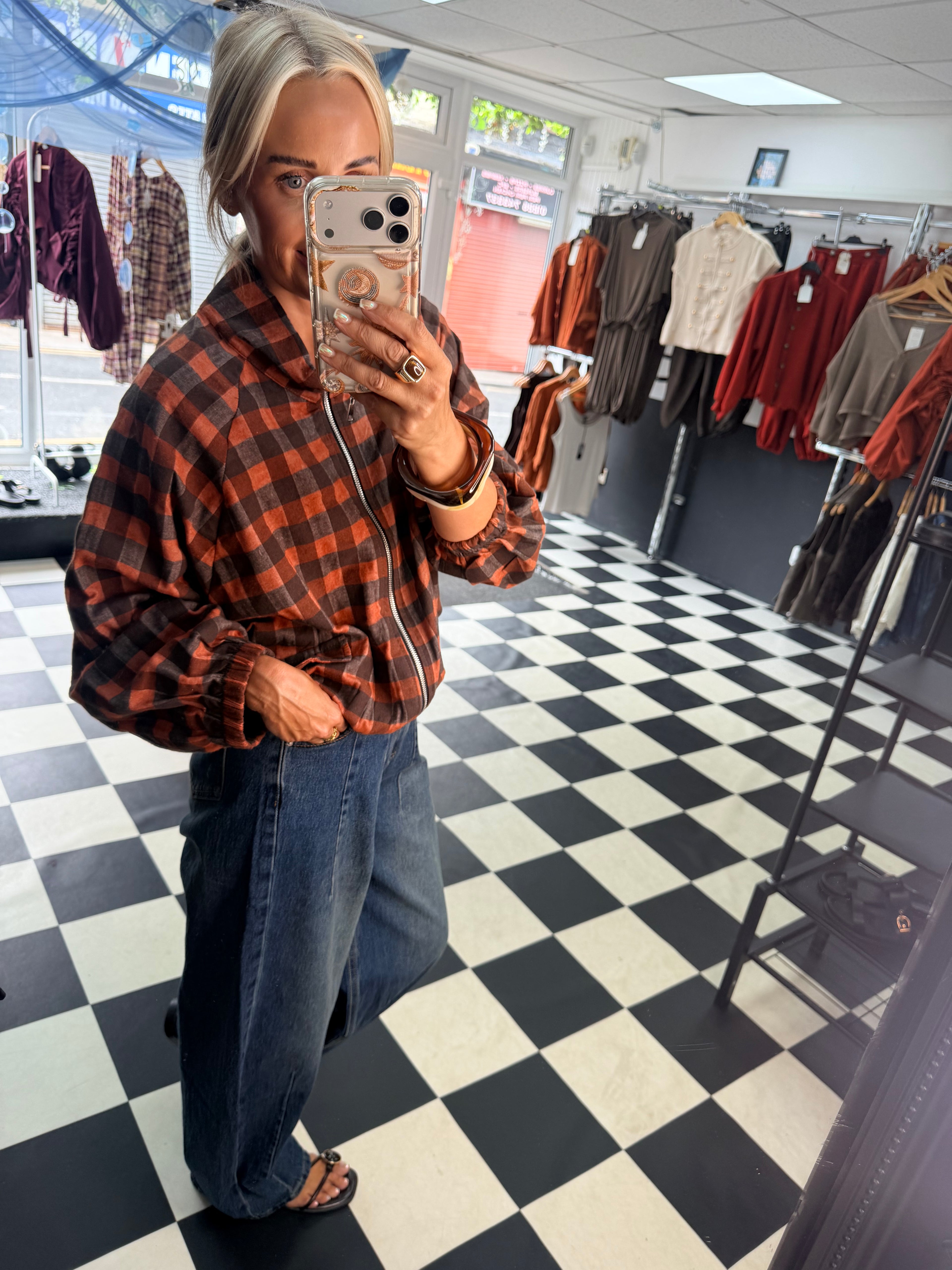 Check Bomber Jacket Rust