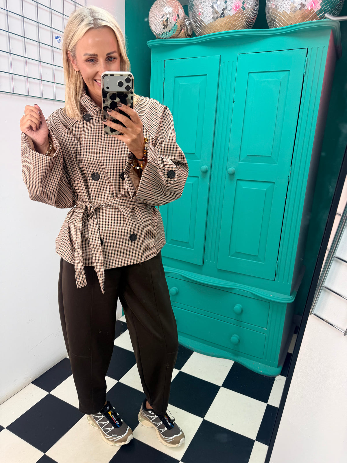 Belted Check Trench Jacket