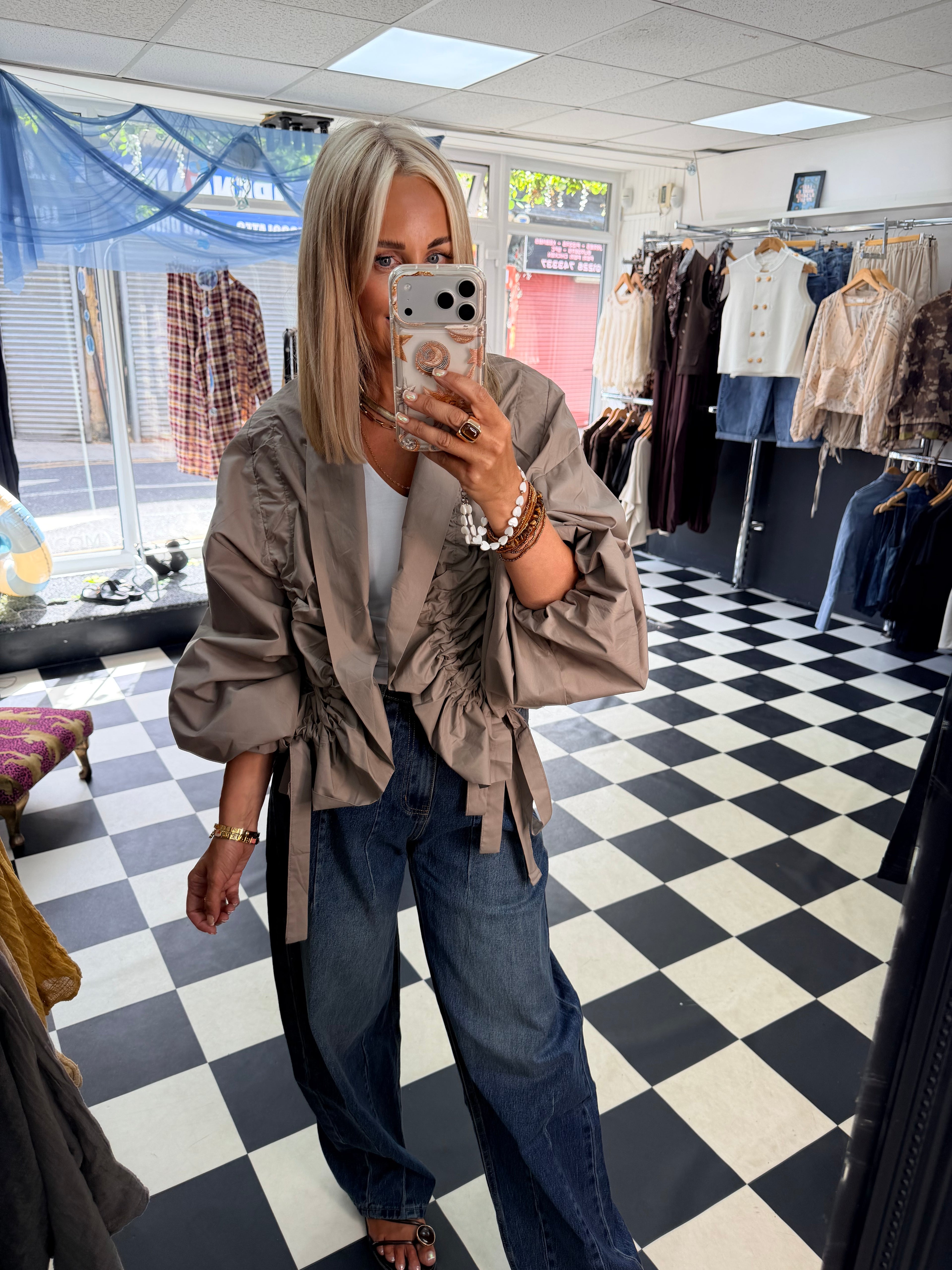 Ruffle Lightweight Jacket Taupe - Pre Order due in Friday next week approx