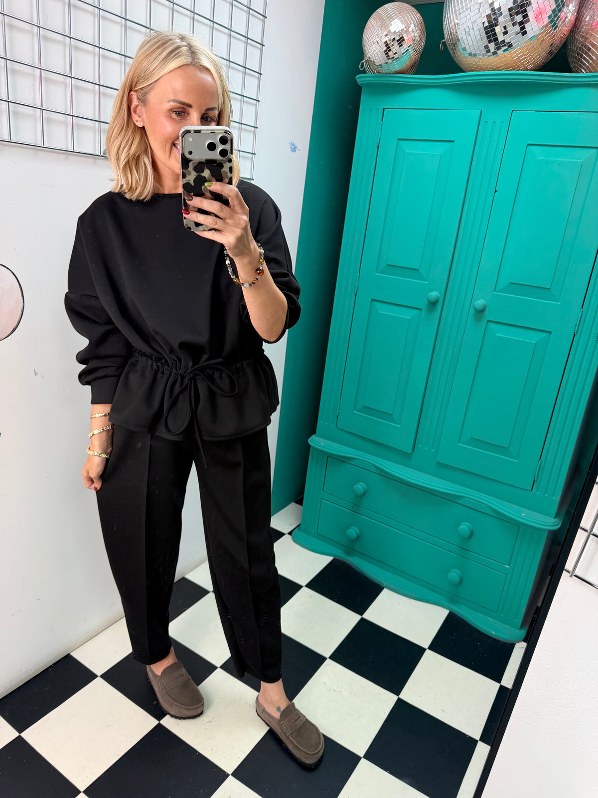 Tie Waist Co Ord Black