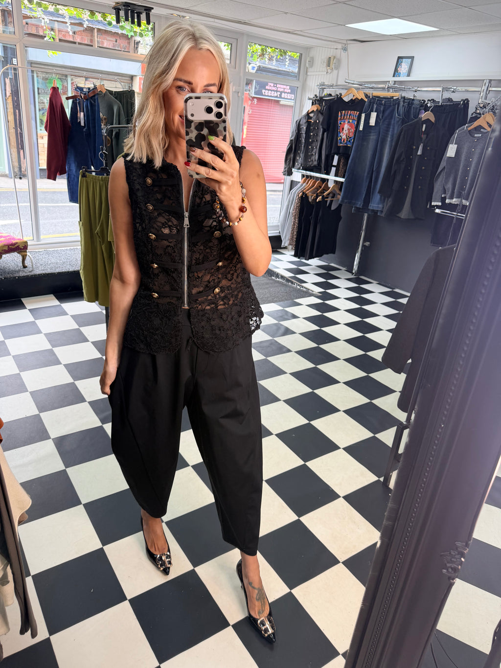 Lace Military Waistcoat Black