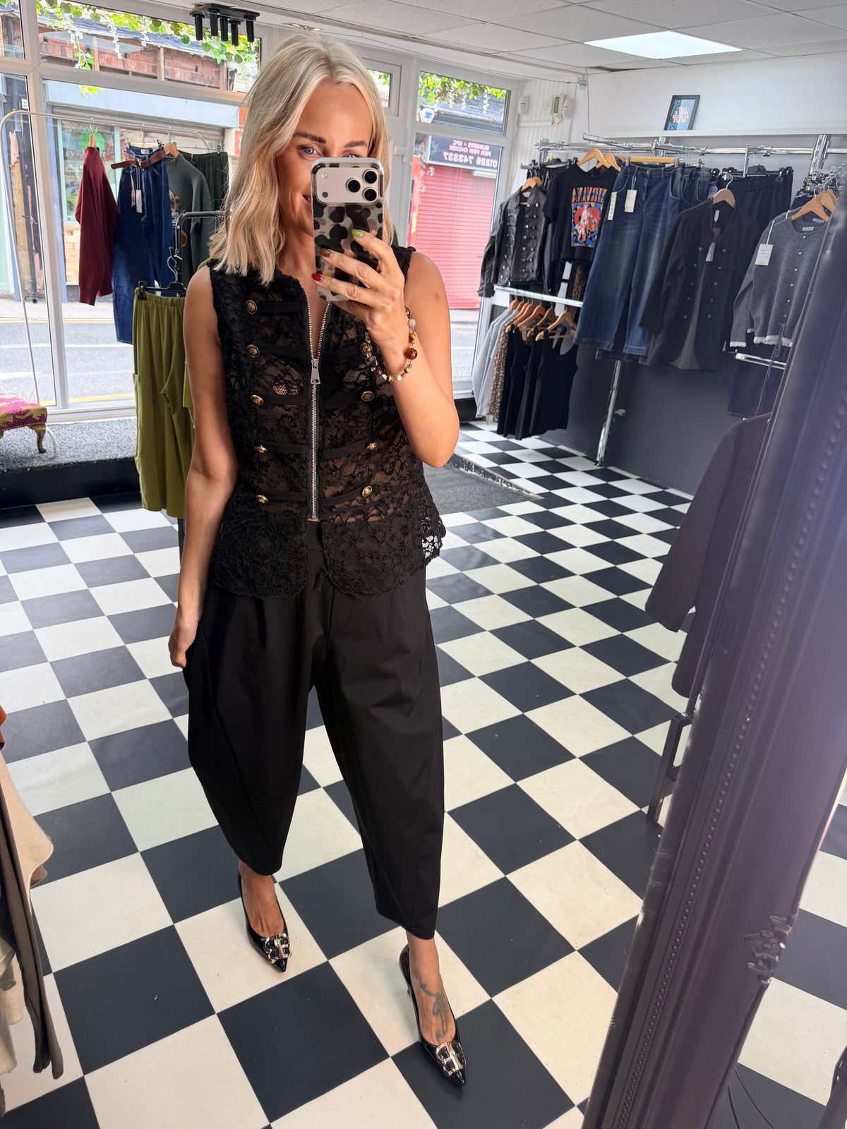 Lace Military Waistcoat Black
