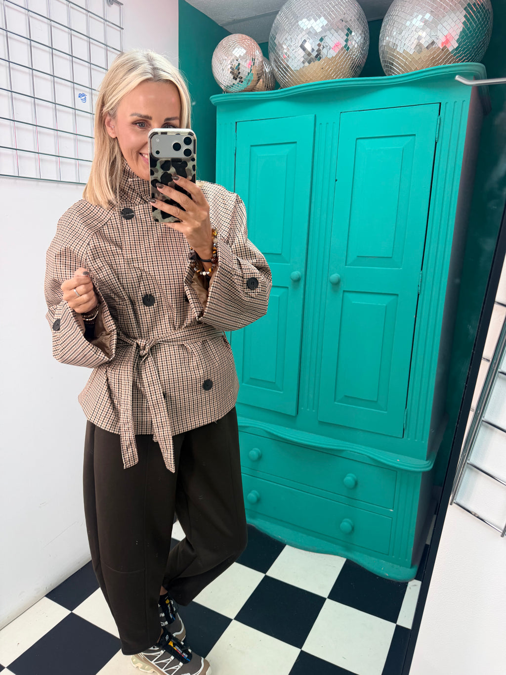 Belted Check Trench Jacket
