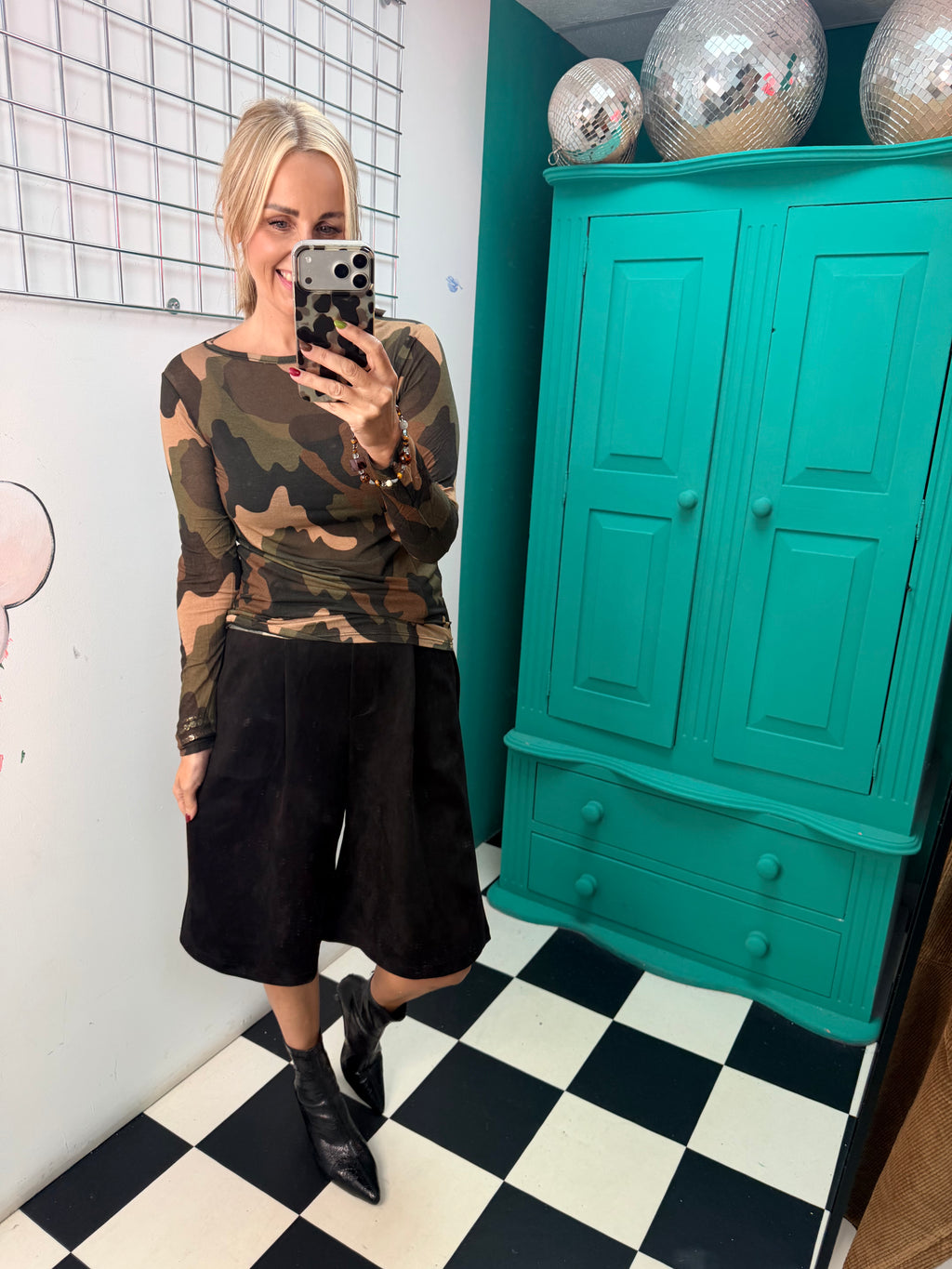 Cashmere Blend Camo Top Green/Chocolate