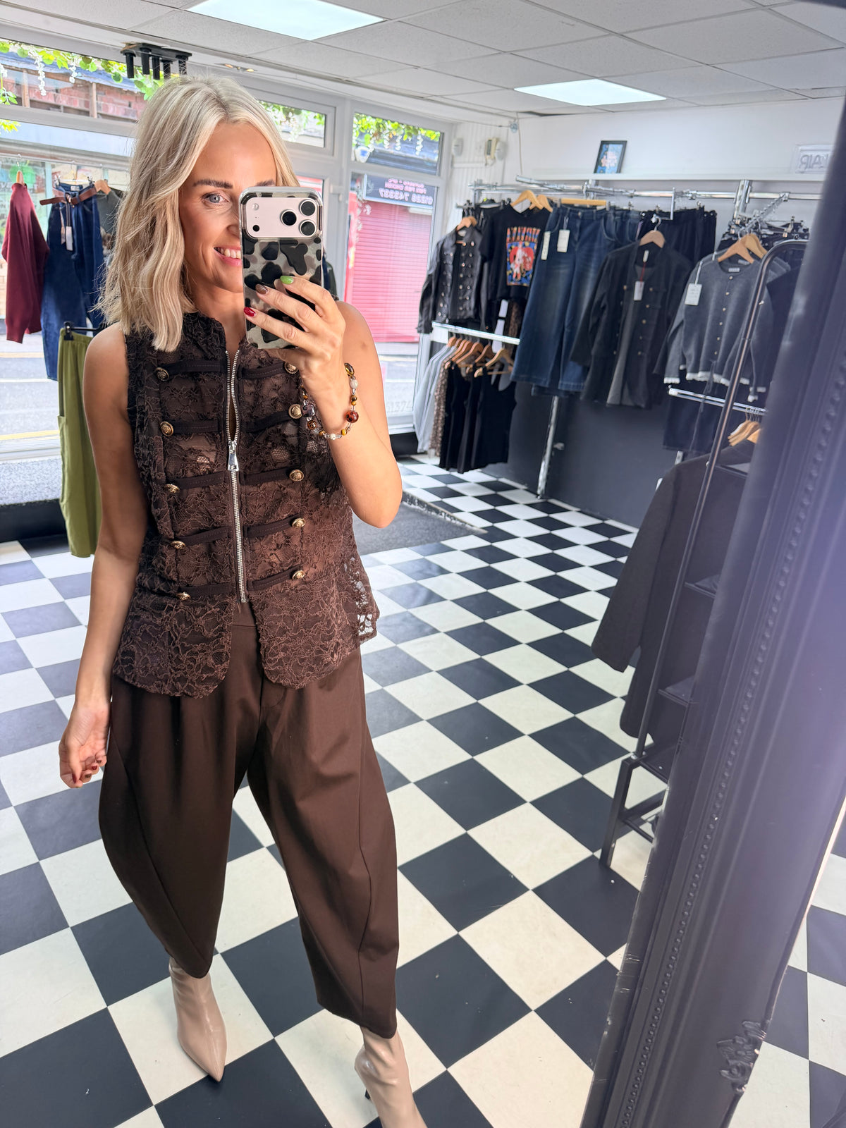 Lace Military Waistcoat Chocolate