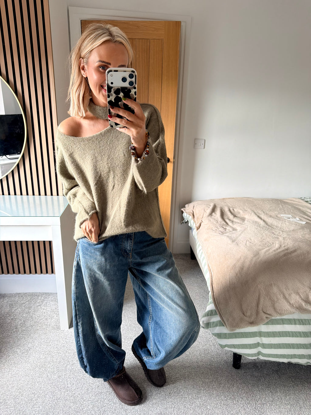 Slash Neck Jumper Sage
