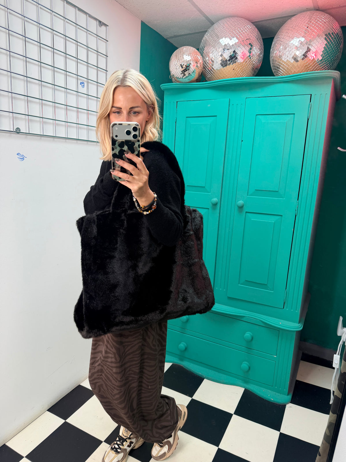 Luxe faux fur shopper bag - Black