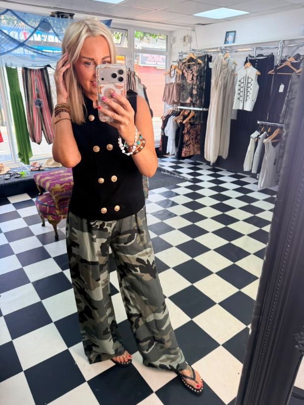 Military Double Button Waistcoat Black