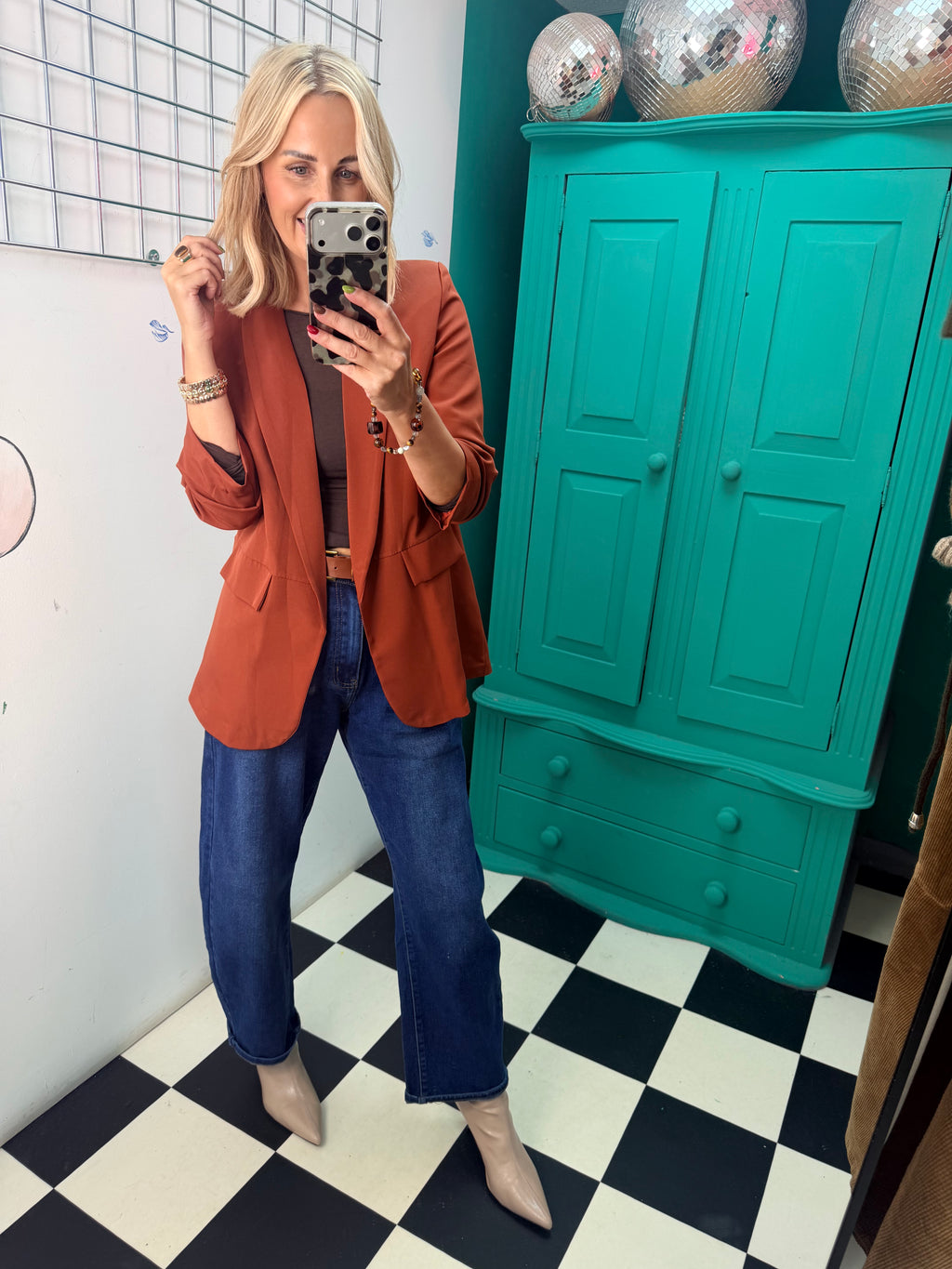Ruched Sleeve Blazer Rust