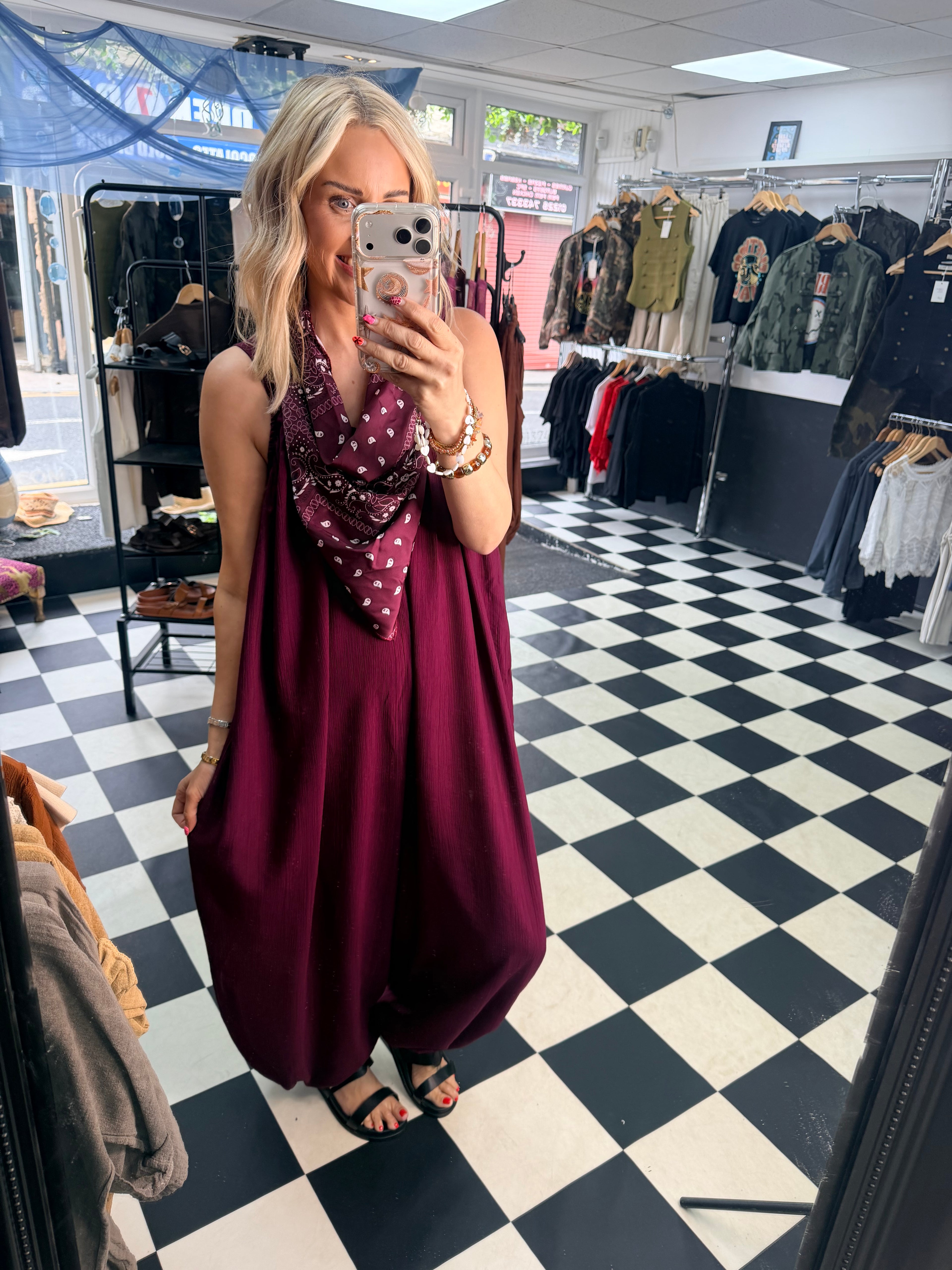 Bandana Scarf Jumpsuit Wine
