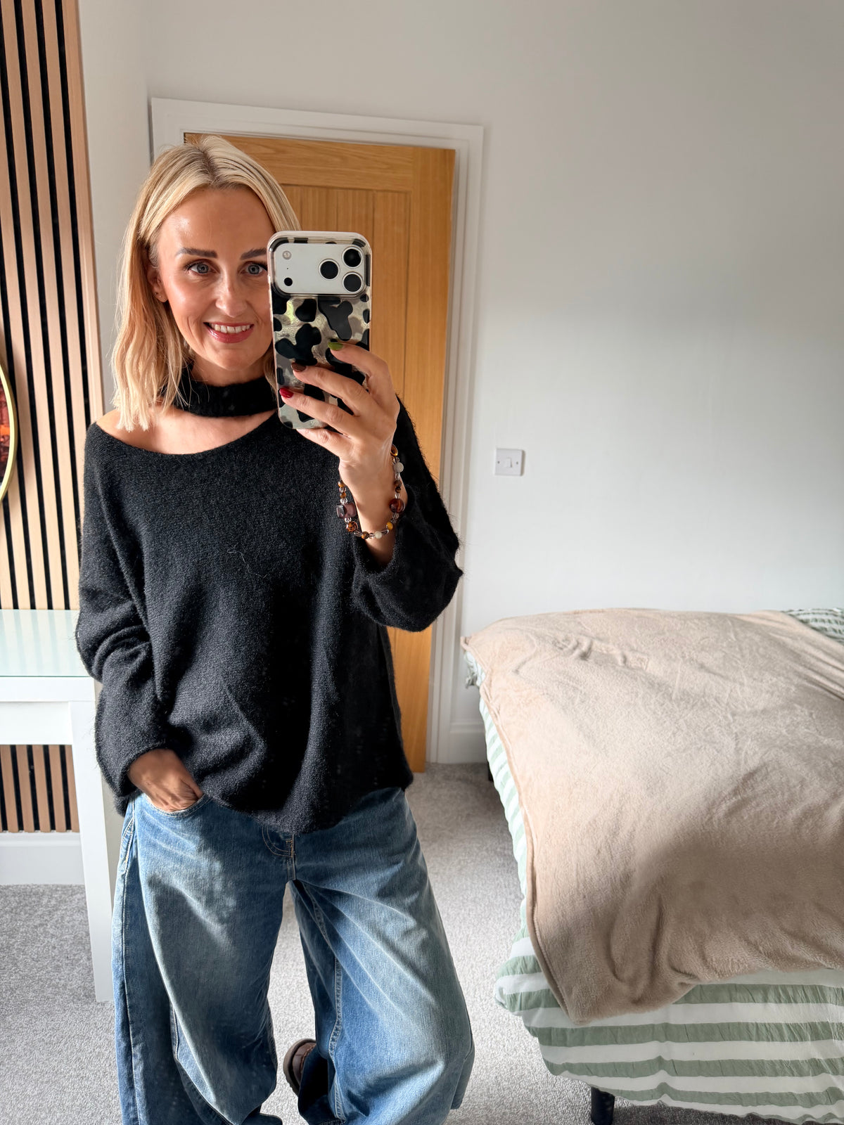 Slash Neck Jumper Black