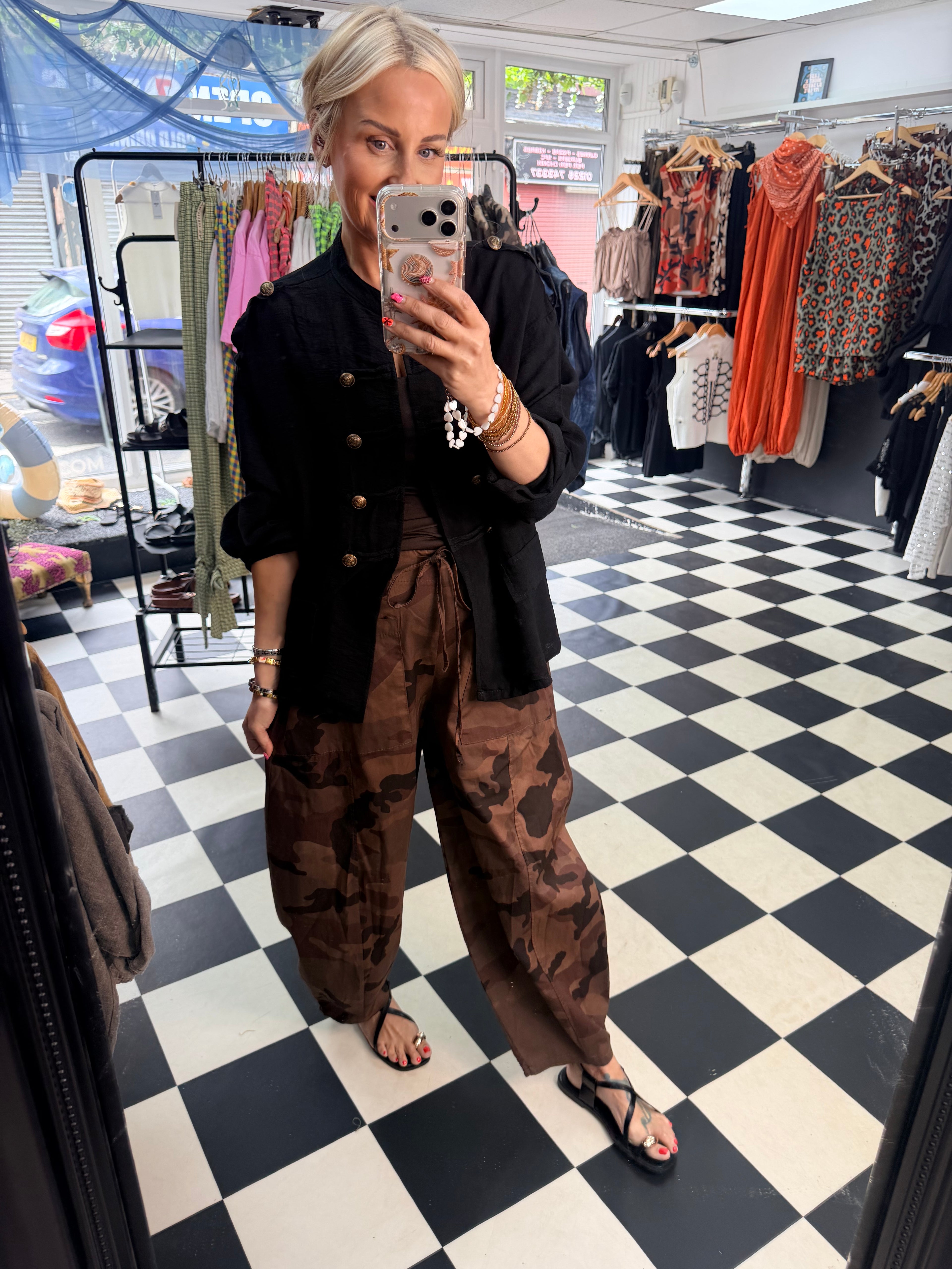 Camo Barrel leg trousers Chocolate