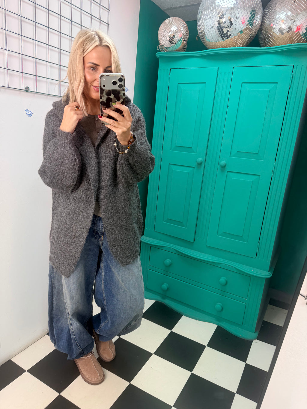 Chunky Hooded Cardigan Grey
