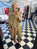 Neon Gingham barrel leg trouser Green and blue