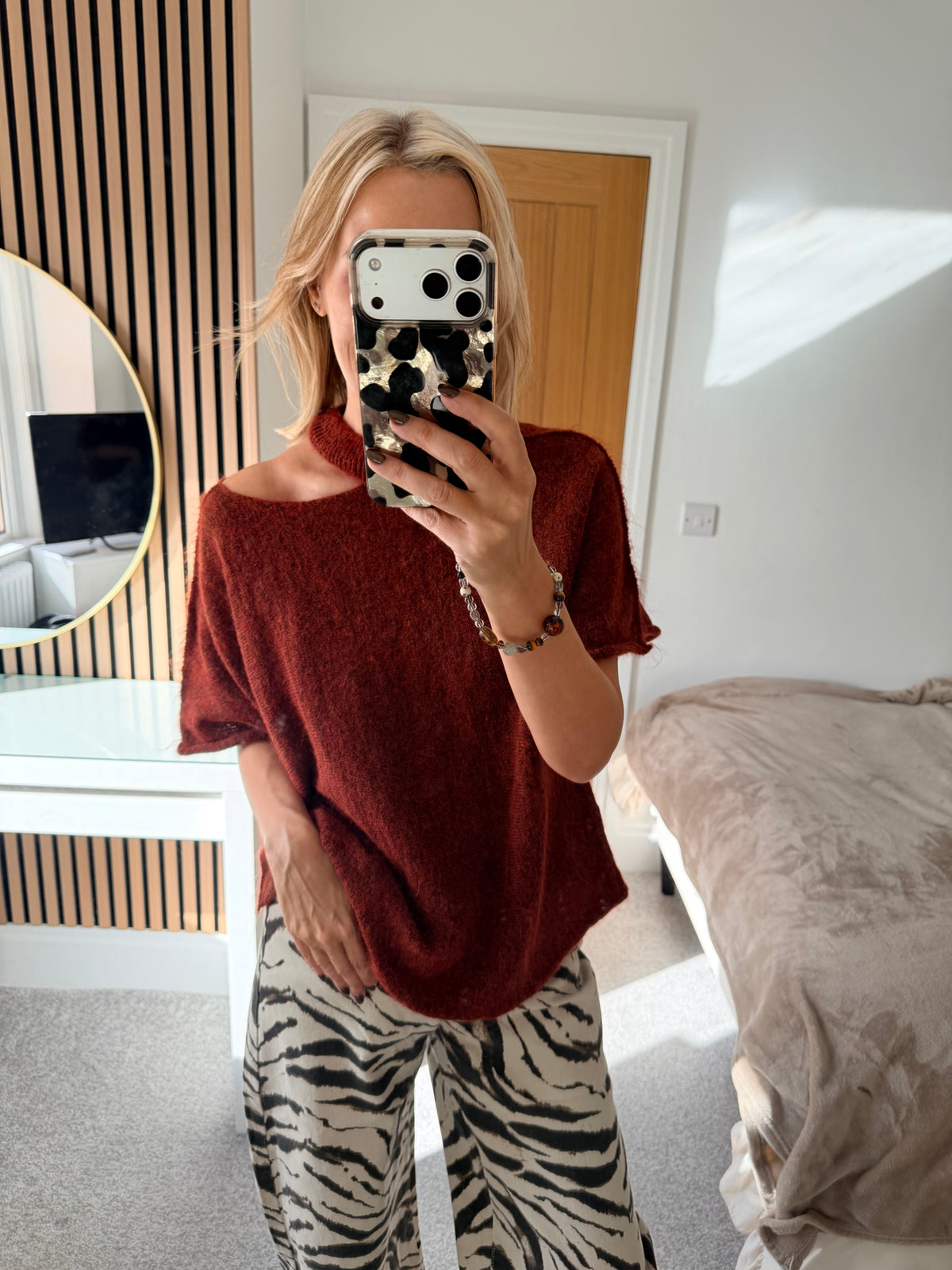 Slash Neck Jumper Rust Short Sleeve