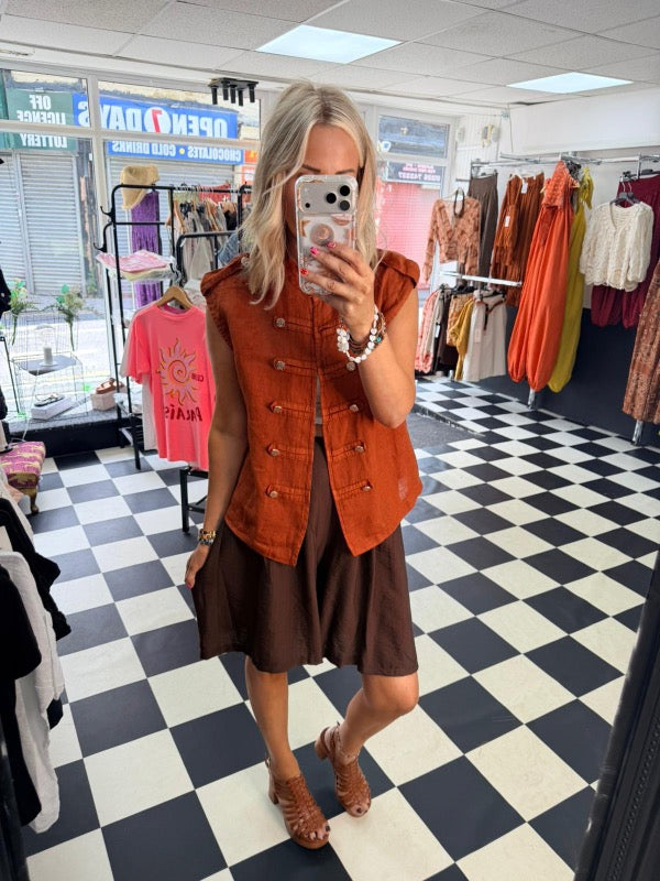 Military Linen Waistcoat Rust