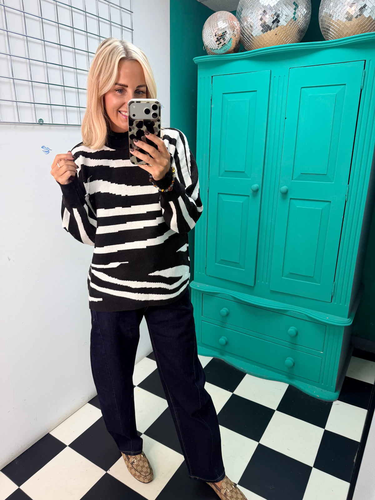 Turtle Neck Jumper Lightning Print Black Special Buy