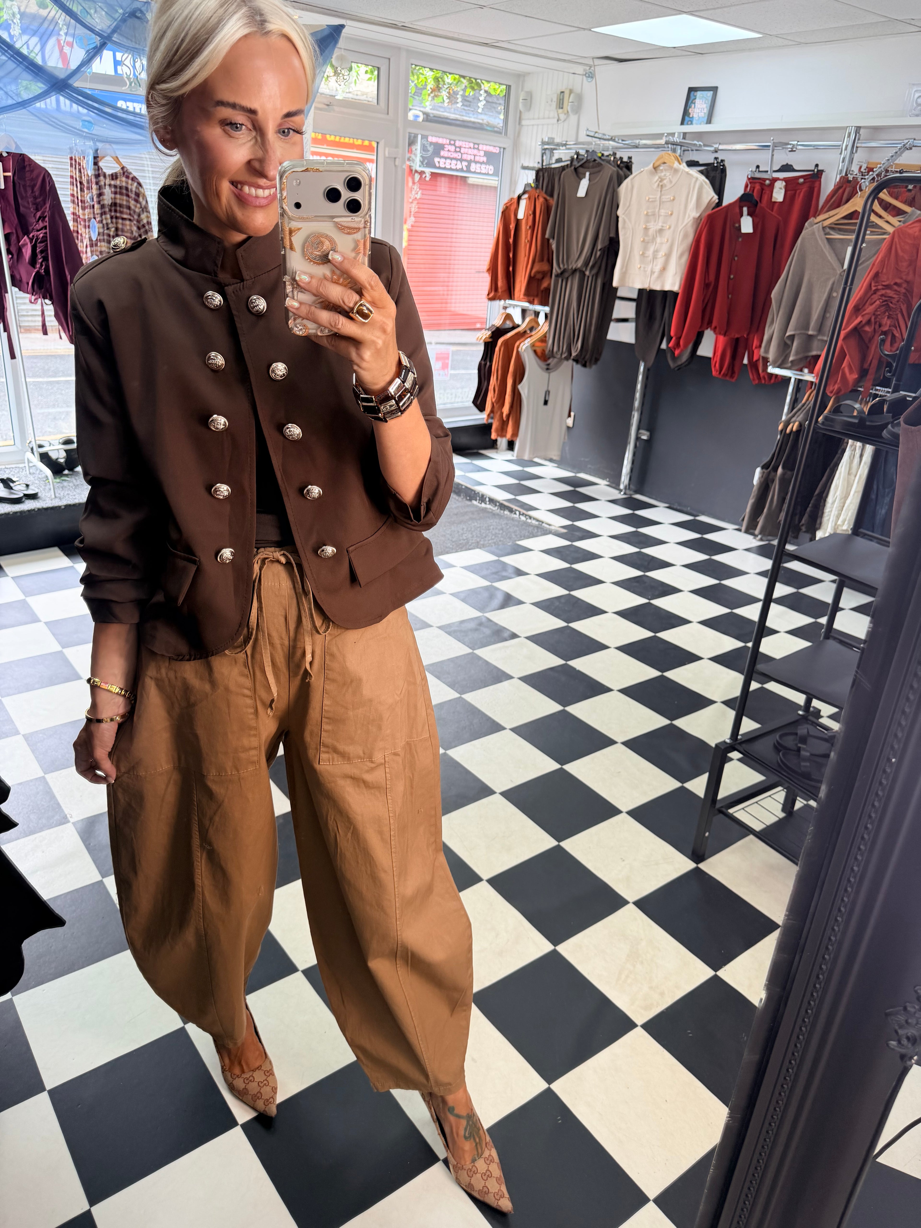 Military Crop Blazer Chocolate