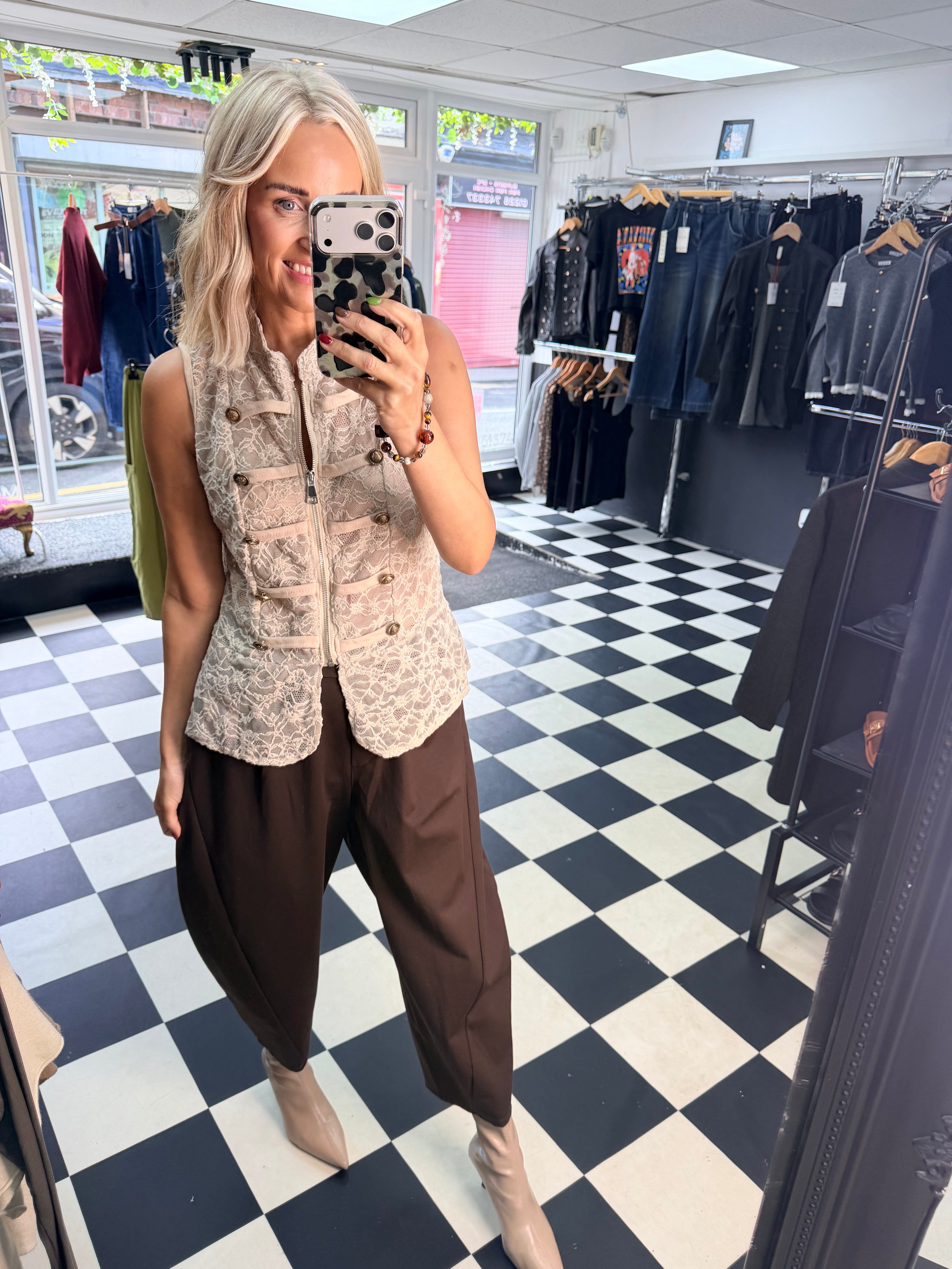 Lace Military Waistcoat Cream